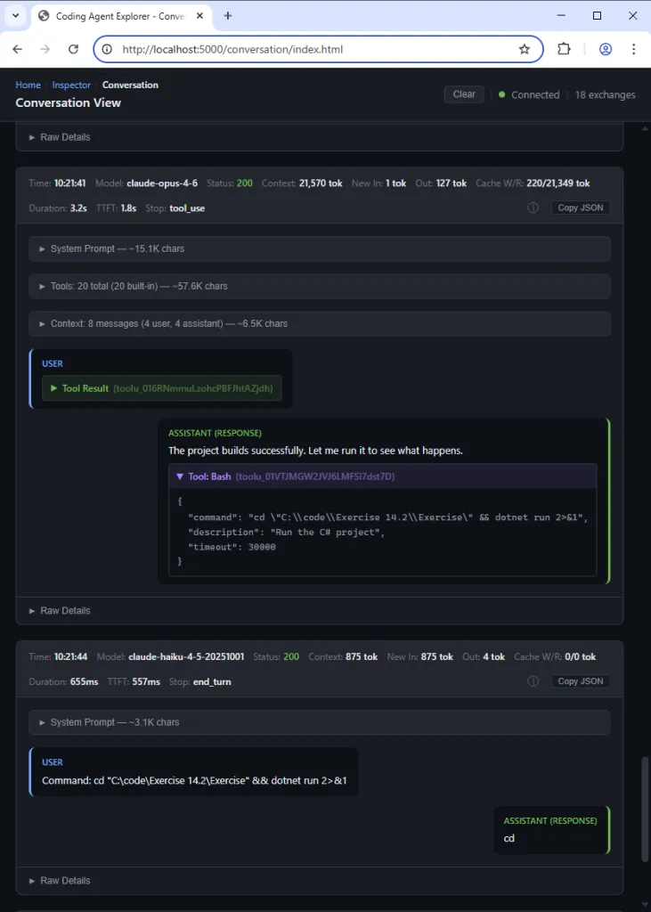 Example of how claude code uses the tools in Coding Agent Explorer