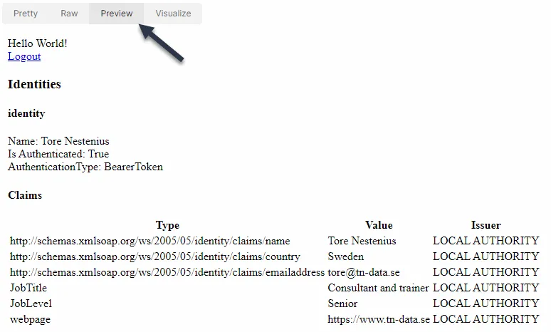 Sample content of the beartoken token