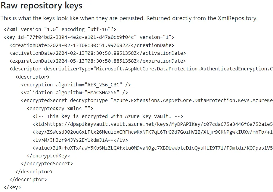 Example of a data protection key
