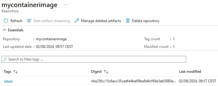 The resulting container image in Azure Container Registyr