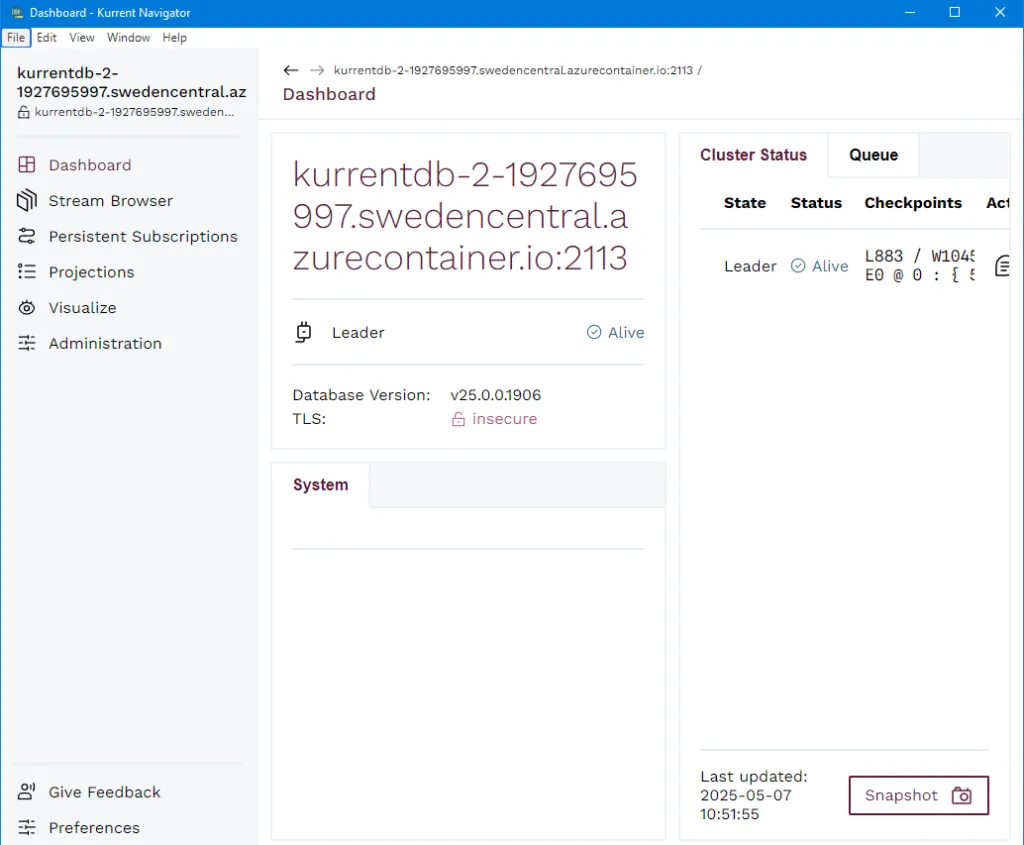 KurrentDB Navigator desktop application