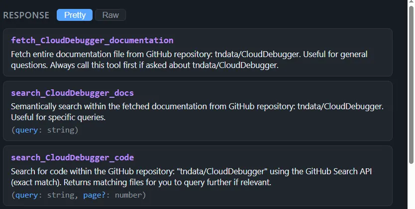 MCP Observer pretty view showing formatted tool response